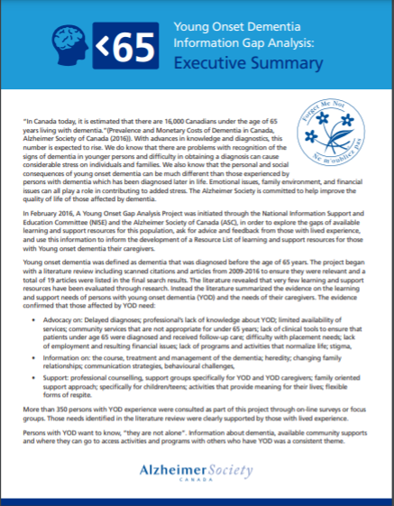 Young onset dementia - Information gap analysis summary - cover