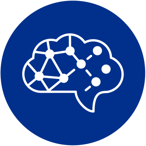 Icon of a brain with connected and unconnected circles