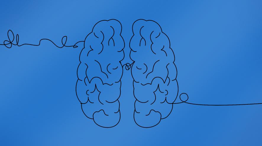 A sketch of the brain on a blue background.