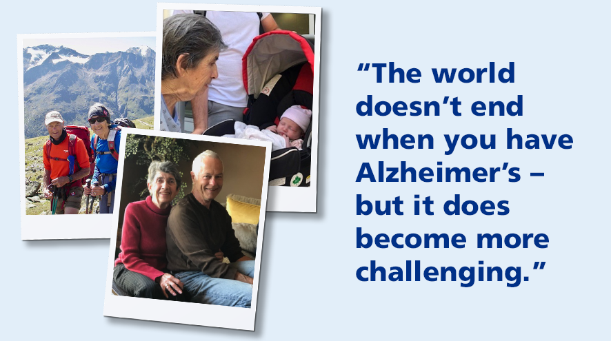 Snapshots of Michael and Isabel, and the text: "The world doesn't end when you have Alzheimer's -- but it does become more challenging."