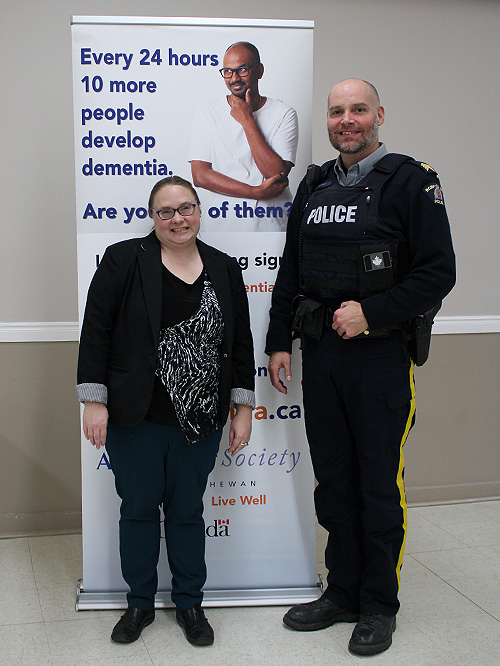 Our Dementia Community Coordinator with Sgt. Burton Jones, Yorkton RCMP Detachment Commander.