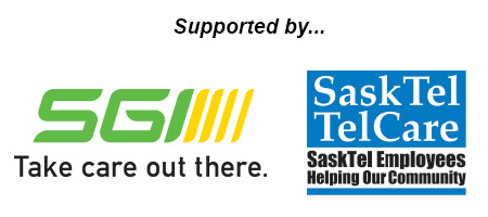 Text reading "Supported by" above SGI and SaskTel TelCare logos
