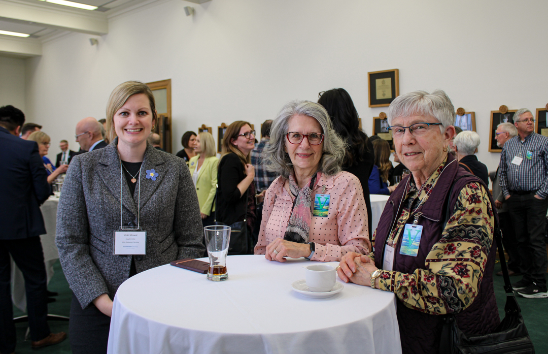 Vicky Mowat, Opposition House Leader and opposition critic for Health; Donna Milbrandt, former Alzheimer Society of Saskatchewan Board member; and, Myrna Grunert, Alzheimer Society Supporter.