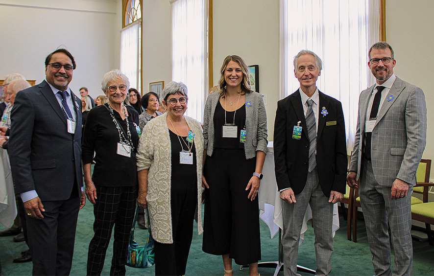 Gary Grewal, MLA for Regina Northeast; Edie Laidlaw, former Alzheimer Society of Saskatchewan Board member and Honourary Life Member; Dianne McLeod, Alzheimer Society Volunteer Support Group Facilitator and care partner with lived experience; Kaleta Strain, Alzheimer Society Director of Revenue Development; Brian Martynook, Alzheimer Society of Saskatchewan Board Member; and, Todd Goudy, MLA for Melfort.