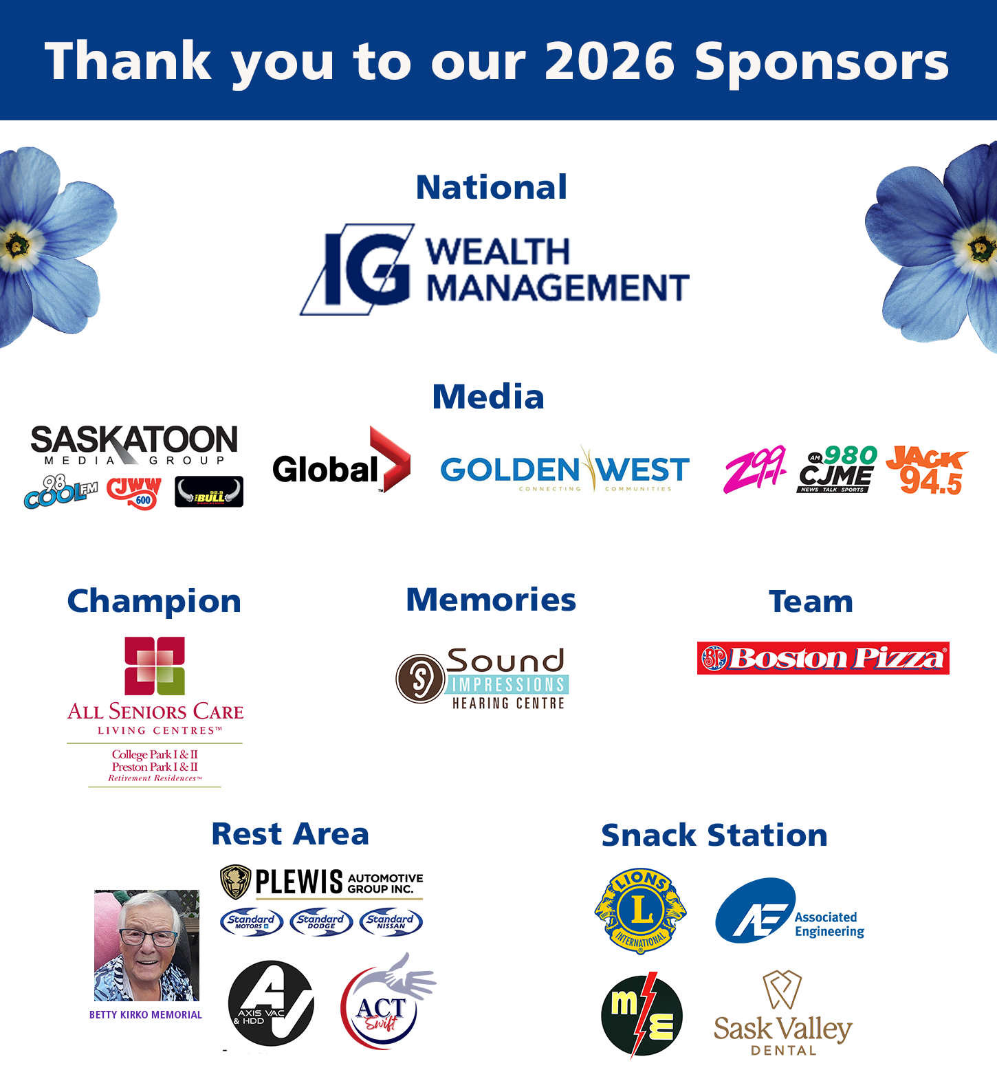Logos of the sponsors who are supporting our 2026 IG Wealth Management Walk for Alzheimer's