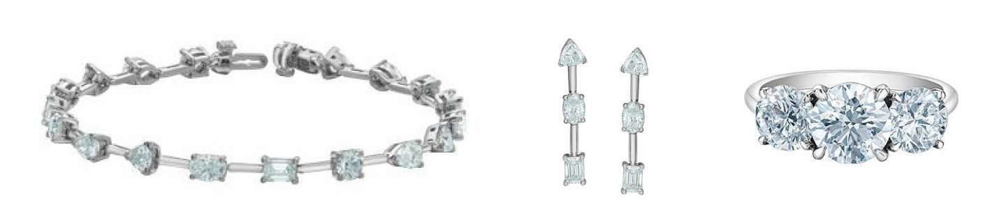 A jewelry set that includes a 14K white gold diamond tennis bracelet valued at $10,000, diamond earrings valued at $3,250, and a diamond ring valued at $2,650.