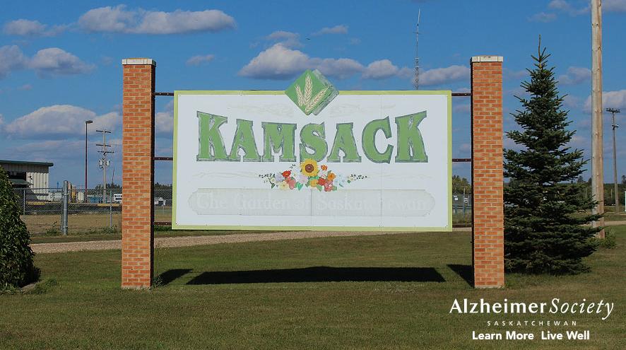 A picture of Kamsack's town sign that says "The Garden of Saskatchewan"