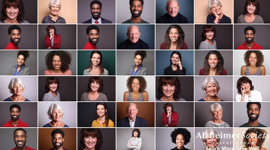 A collage of 42 headshots of people of various ages and backgrounds