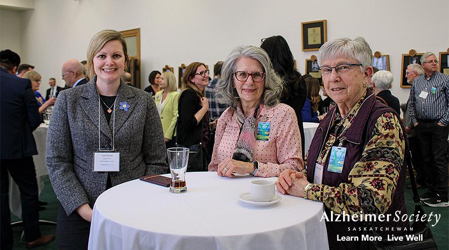 Vicky Mowat, Opposition House Leader and opposition critic for Health; Donna Milbrandt, former Alzheimer Society of Saskatchewan Board member; and, Myrna Grunert, Alzheimer Society Supporter.