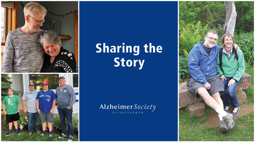 Three family portraits with the text, "Sharing the Story" on a blue background