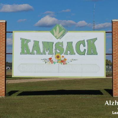 A picture of Kamsack's town sign that says "The Garden of Saskatchewan"
