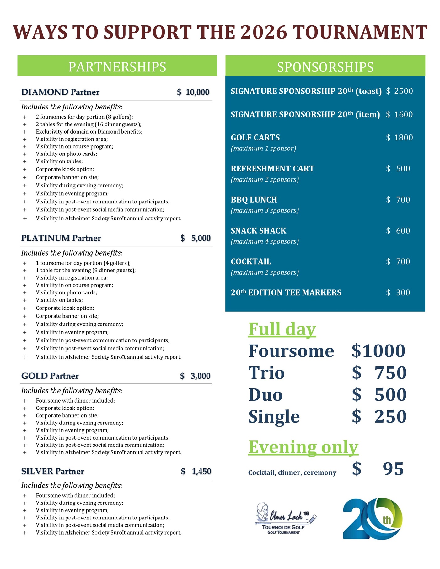 Golf tournament sponsorship options