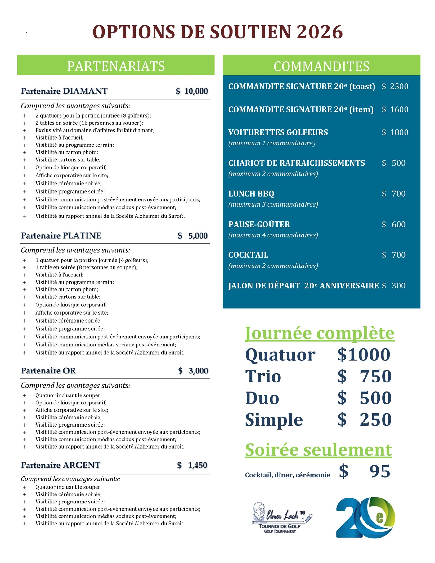 Options du soutien, Tournoi de golf 2026