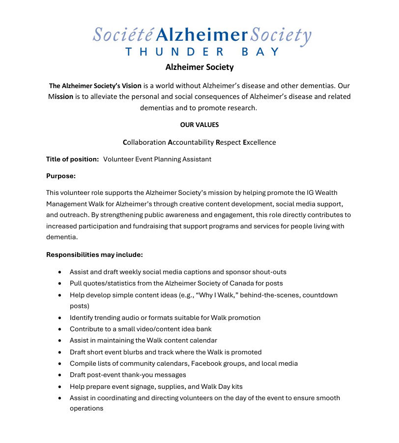 Event Planning Volunteer Description