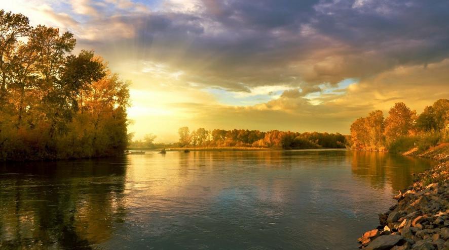 Sunset on Lake in Fall