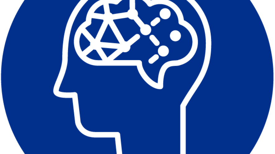 Icon of a head with brain showing missing or damaged connections