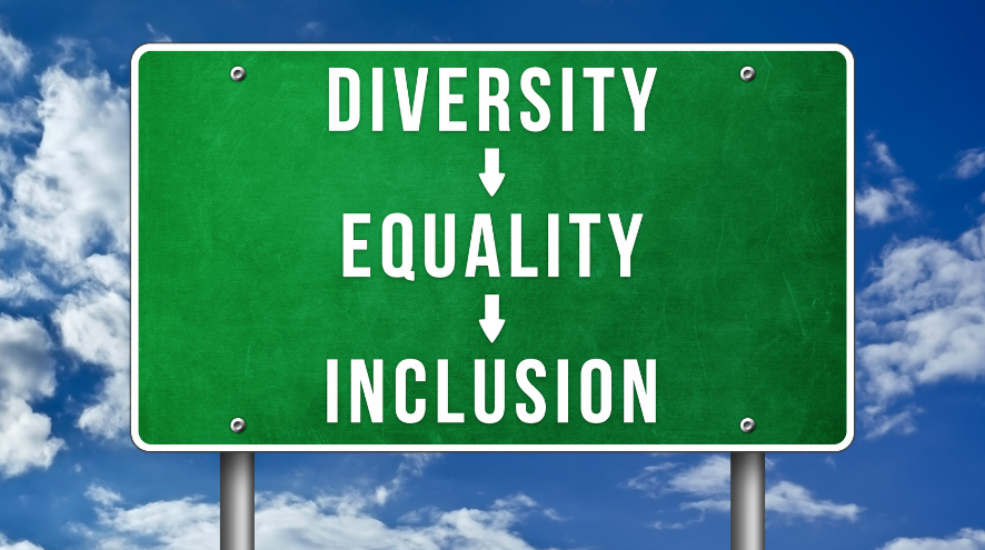 Diversity Equality Inclusion text on road sign 