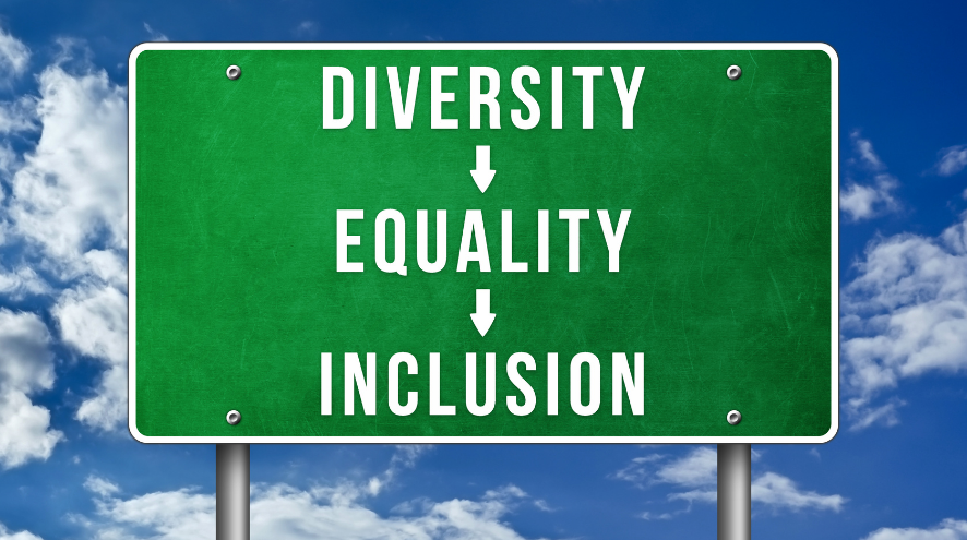 Diversity Equality Inclusion text on road sign