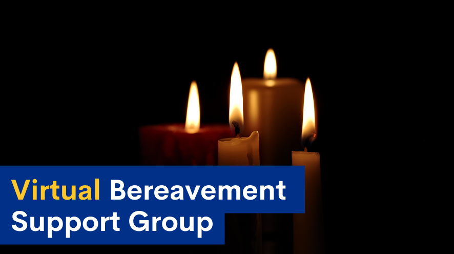 Image of candles and virtual bereavement support group text
