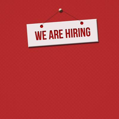 Words We are Hiring on a red background